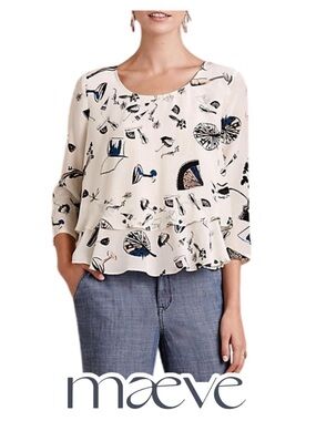 Maeve | Anthropologie On The Town Silk Tiered Blouse Top - Size 2